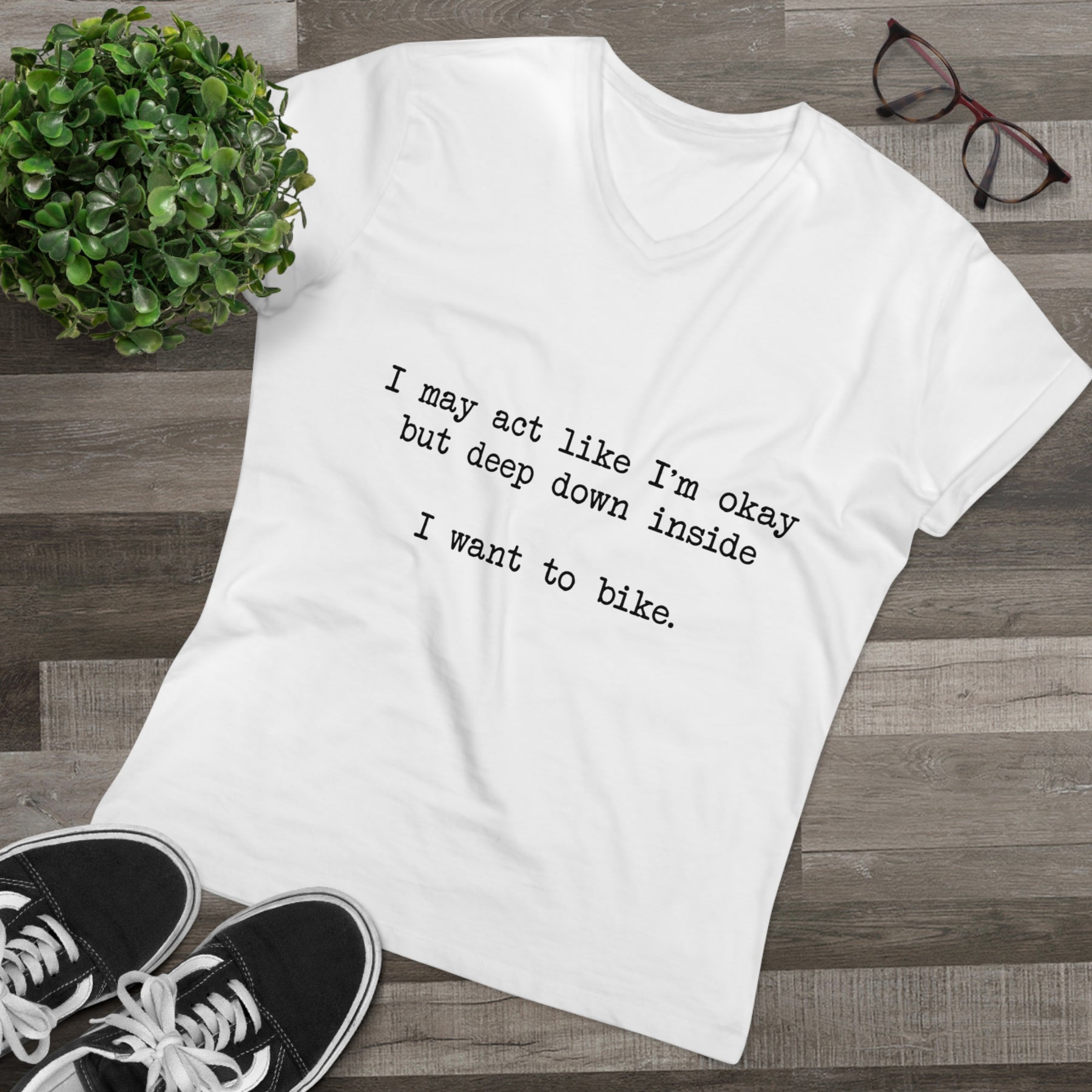 "I Want To Bike" V-Neck Tee